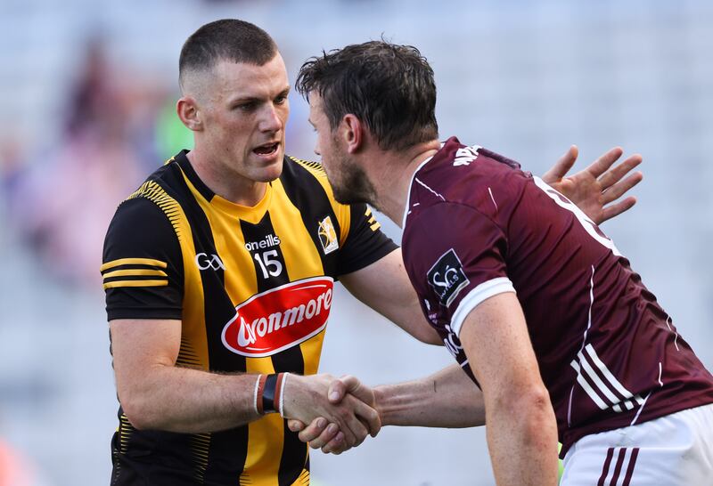 Kilkenny's Eoin Cody consoles Joseph Cooney of Galway after the Cats' dramatic last-gasp escape act in the Leinster final at Croke Park. Photograph: Tom Maher/Inpho