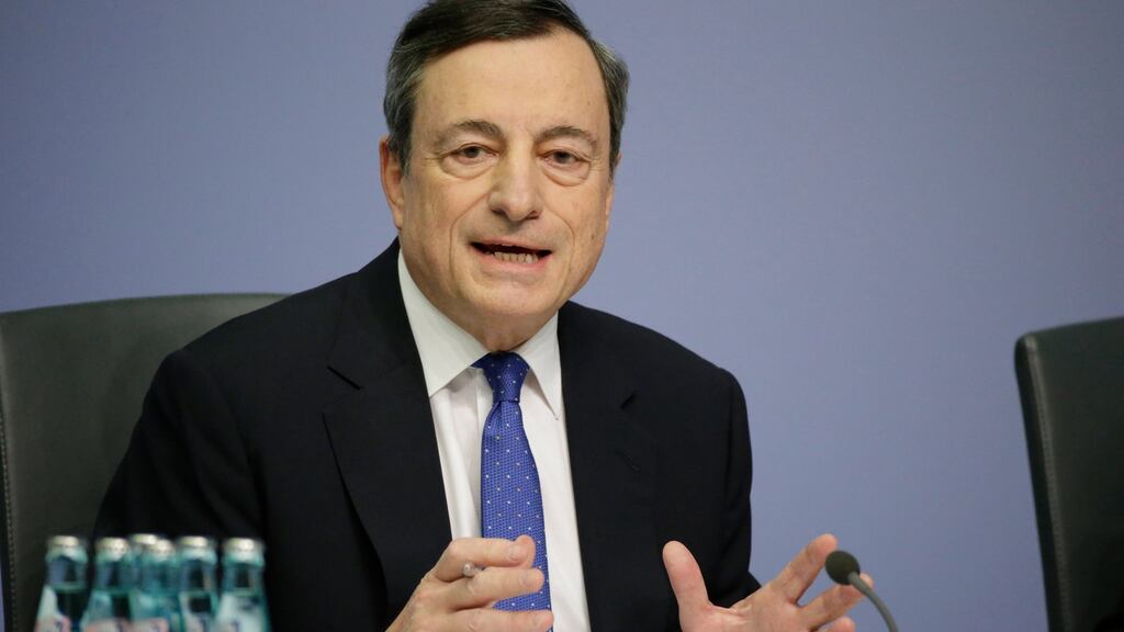 Following the ECB’s policy review on Thursday, President Mario Draghi refused to speculate on the possibility of rate increases before quantitative easing ends. He did acknowledge, however, that the balance of risks to growth has improved and the ECB’s policy committee discussed removing a reference to rates remaining “at present or lower levels.”  (Photograph: ARMANDO BABANI/EPA)