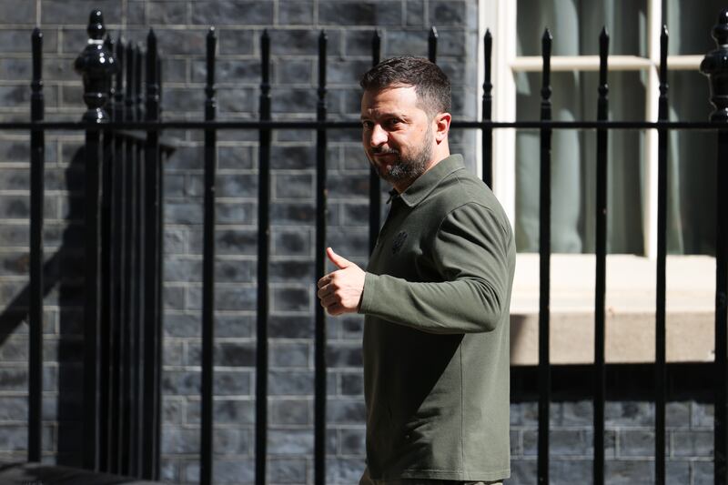Volodymyr Zelenskiy, Ukraine's president, departs following his meeting with Keir Starmer at 10 Downing Street in London on Friday. Photograph: Hollie Adams/Bloomberg