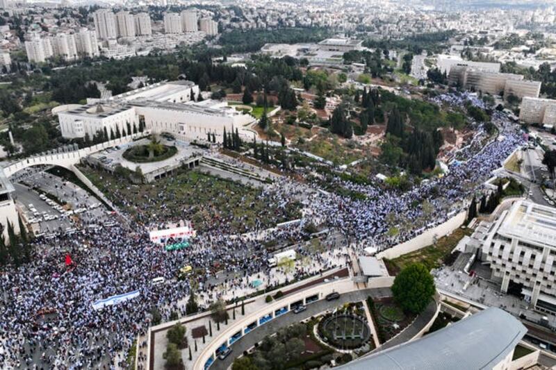 Protest in reaction to proposed judicial changes in Israel. Photograph: AP
