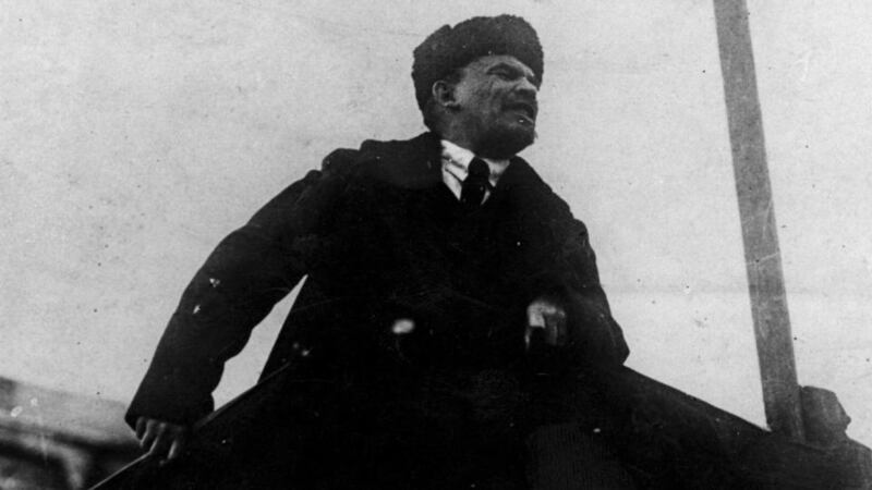 Vladimir  Lenin  makes a celebratory speech as head of the first Soviet government in Red Square on the first anniversary of the 1917 Russian Revolution. Photograph: Hulton Getty