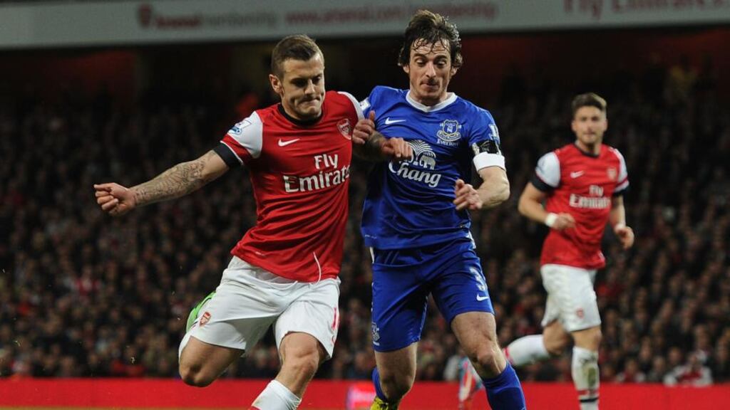 Everton have turned down a bid from Manchester United for left back Leighton Baines. Photograph: Stuart MacFarlane/Getty Images