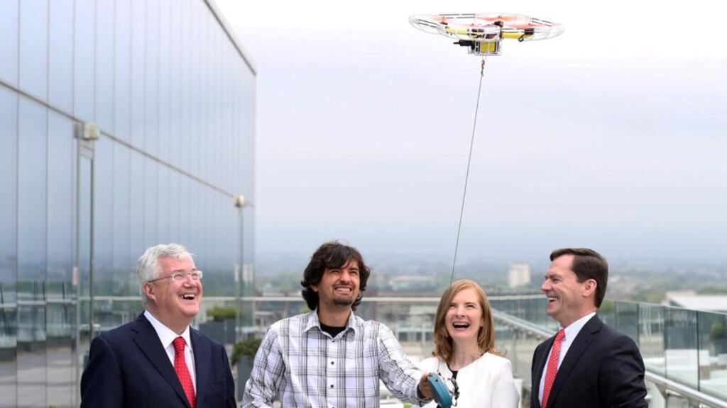 At State Street in Dublin were (from left): William Slattery, executive vice-president and head of global services (EMEA); entrepreneur Dr Sergei Lupashin; Susan Dargan, head of global services/Ireland and Jay Hooley, State Street president and chief executive. Photograph: Jason Clarke Photography