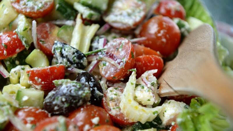 Quick feta salad. Photograph: Dara Mac Dónaill