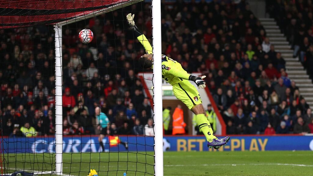 Bournemouth goalkeeper Adam Federici is beaten by a deflected strike from Everton’s Ross Barkley in the FA Cup fifth-round game at Vitality Stadium. Photograph: Matthew Childs/Action Images via Reuters/Livepic
