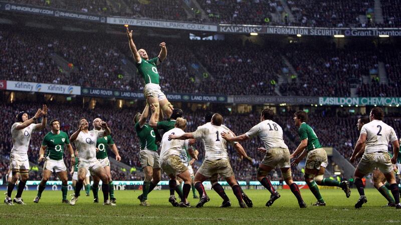 Paul O’Connell wins a lineout against England. Photograph: Inpho