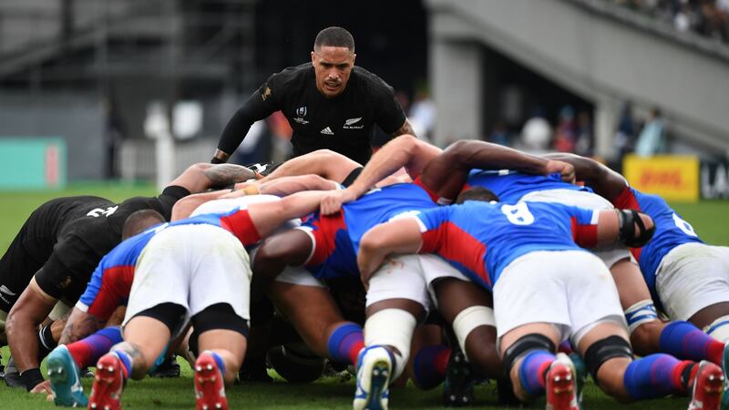 Aaron Smith watches a scrum during the game. Photo: William West/Getty Images
