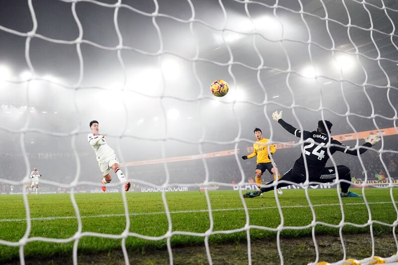Wolverhampton Wanderers' Hwang Hee-Chan scores. Photograph: David Davies/PA