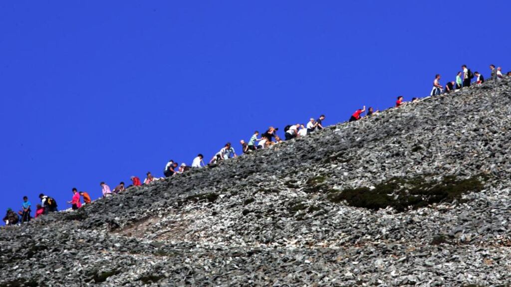 The final accent on Croagh Patrick, Co Mayo. Photograph: Eric Luke