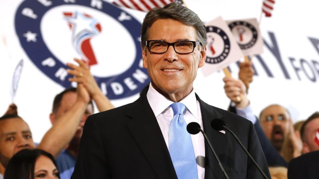 Former Texas governor Rick Perry at the announcement in Dallas yesterday of his candidacy for US president in 2016. Photograph: Ron Jenkins/Getty Images