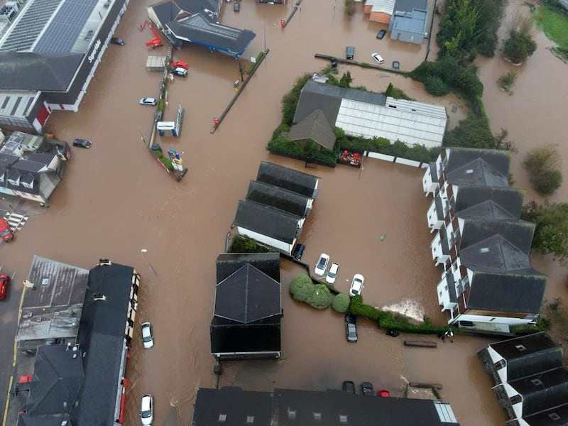 An aerial view of flooding in Midleton, Co Cork after Storm Babet taken on Wednesday October 18th. Photograph: Guileen Coast Guard