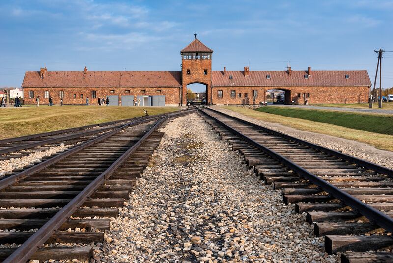 The entrance of the notorious Auschwitz-Birkenau death camp. Photograph: iStock