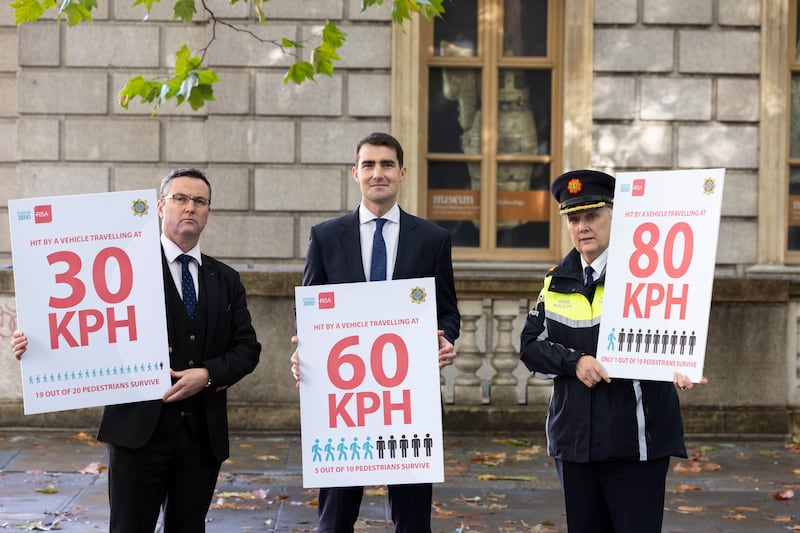 Sam Waide, chief executive of the Road Safety Authority, then minister for Transport Jack Chambers and Assistant Garda Commissioner Paula Hilman, Roads Policing, photographed in 2023. Photograph: Shane O'Neill/ Coalesce