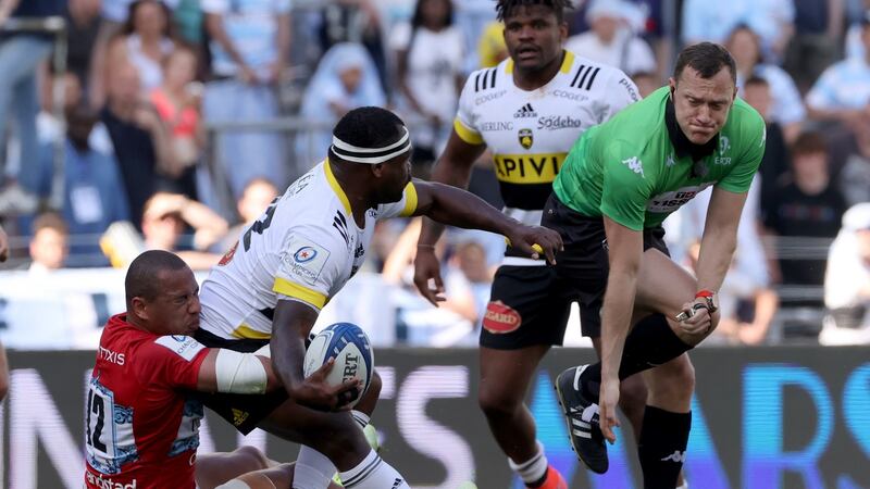 Action from La Rochell’s win over Racing 92 on Sunday where Matt Carley was the man in the middle. Photograph: James Crombie/Inpho