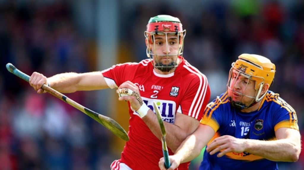 Seamus Callanan challenges Stephen McDonnell during Cork’s narrow win over Tipperary. Photograph: Cathal Noonan/Inpho
