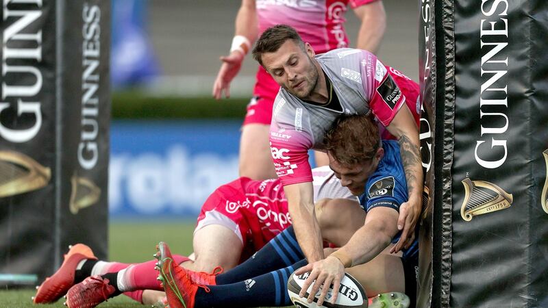 Leinster’s Garry Ringrose scores a try at the RDS. Photograph: Laszlo Geczo/Inpho