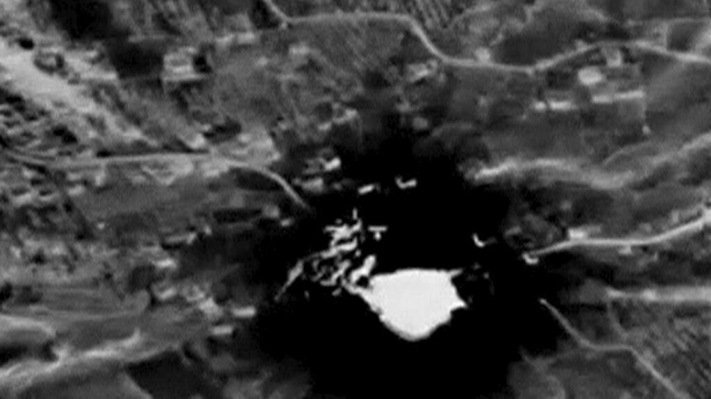 A frame grab shows air strikes carried out by Russia’s air force at an unknown location in Syria. Photograph: Ministry of defence of the Russian Federation handout/Reuters