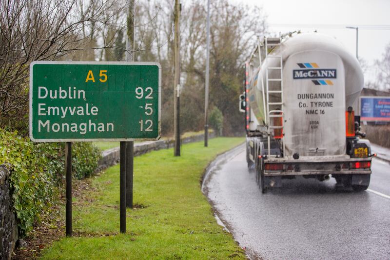 A road sign in Aughnacloy, Northern Ireland for the A5. Photograph: Liam McBurney/PA Wire
