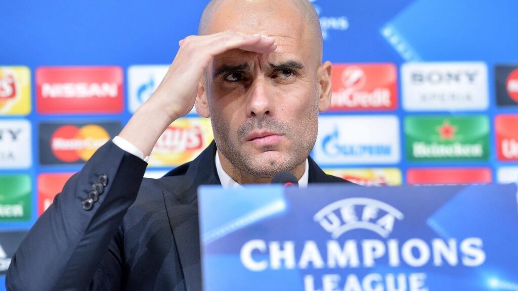 FC Bayern Munich’s coach Pep Guardiola attends a press conference at Juventus Stadium. Photo: PA