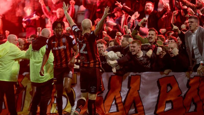 Georgie Kelly celebrates scoring the winner in the FAI Cup semi-final against Waterford. Photo: Bryan Keane/Inpho