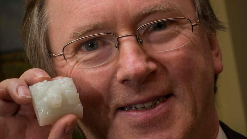 Michael Sheppard with a Chinese white jade seal that sold for €630,000
