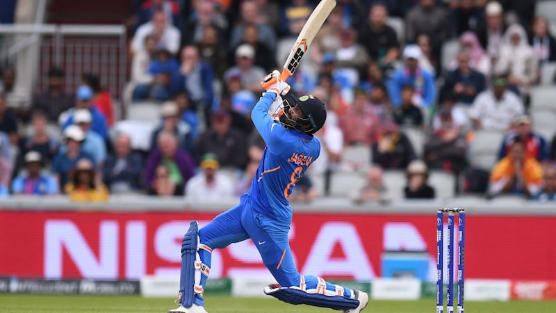 Ravindra Jadeja skies the ball to lose his wicket. Photo: Oli Scarff/Getty Images