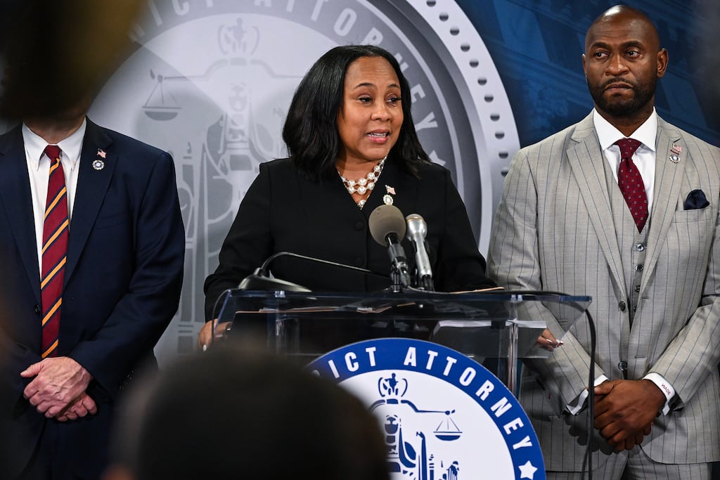 Fulton County District Attorney Fani Willis with Nathan Wade at a news conference in Atlanta. Photograph: Kenny Holston/The New York Times
