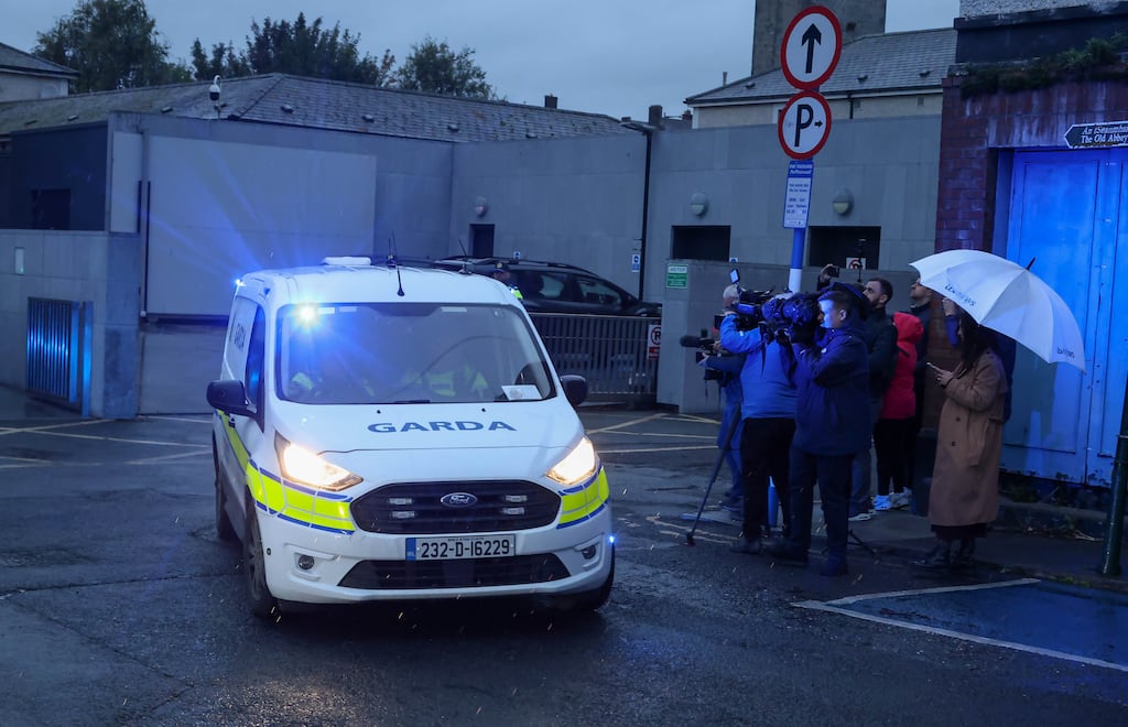 The Garda van carrying Robert O'Connor leaving a special sitting of Drogheda District Court on Tuesday evening. Photograph: Colin Keegan, Collins