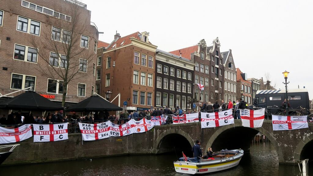 England fans in Amsterdam. Photograph: Reuters