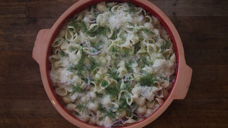 Little ears with peas, lime and parmesan. Photograph: Nick Bradshaw
