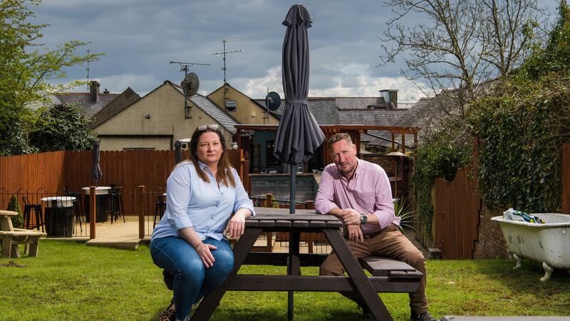 Nicola and Damien Hanna of Molly’s Bar in Irvinestown, Co Fermanagh, were disappointed they were not permitted to reopen despite investing in an extensive outdoor area. Photograph: Ronan McGrade