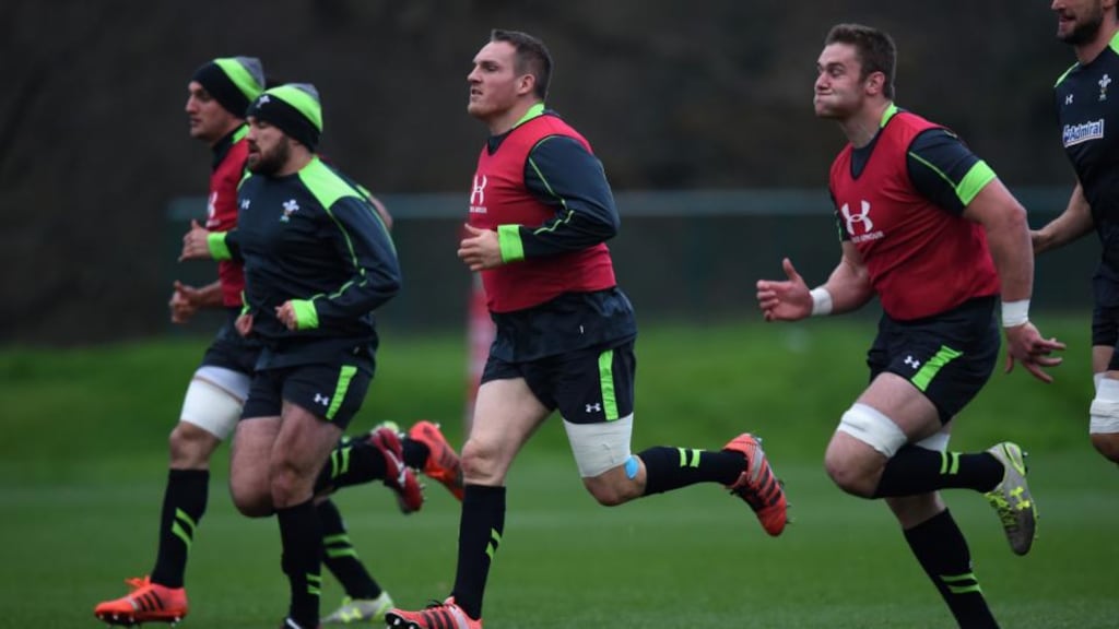 Recalled Gethin Jenkins in training at the Vale Hotel ahead of Saturday’s Autumn International against South Africa. Photograph: Stu Forster/Getty Images