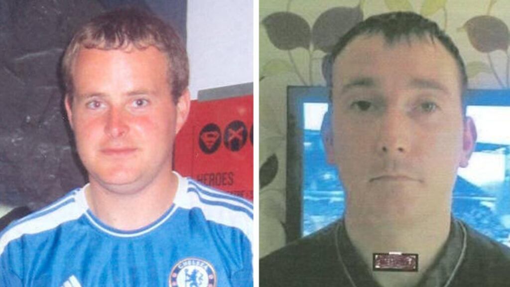 Undated handout photos  of Eoin O’Connor (32) and Anthony Keegan (33), both from the Coolock area of north Dublin. Gardaí from Kells confirmed last night that the two bodies discovered on an island in a Co Cavan lake were those of Mr O’Connor and Mr Keegan. Photographs: PA