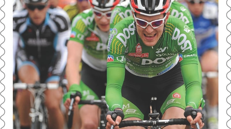 One of An Post’s new set of stamps celebrating cycling in Ireland. Photograph: Sportsfile