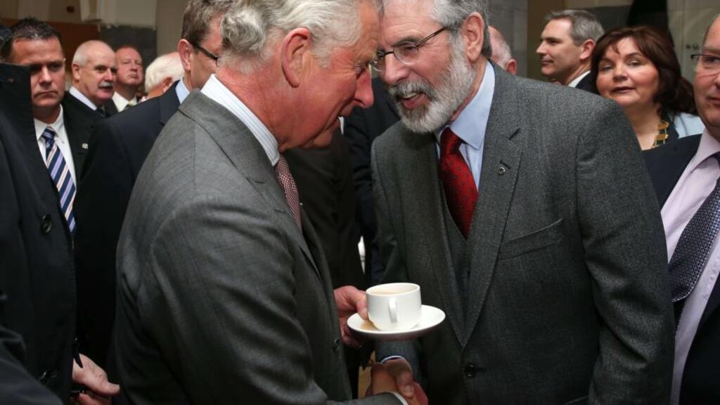 ‘Gerry Adams’s handshake with Prince Charles this week was not an isolated gesture of reconciliation. Sinn Féin has for some time had a section devoted to outreach to unionism, with party chairperson Declan Kearney playing a leading role in its work.’ Photograph: BRIAN LAWLESS/AFP/Getty Images