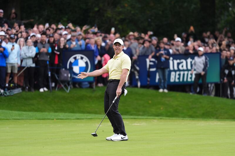 Rory McIlroy reacts on the 18th green during day four of the 2024 BMW PGA Championship at Wentworth. Photograph: Zac Goodwin/PA Wire