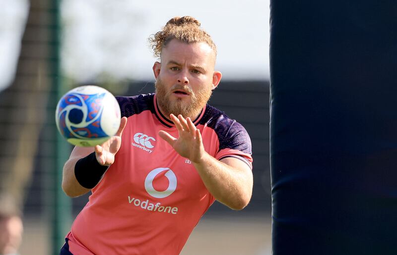 Finlay Bealham takes part in the Ireland training in Tours on Tuesday. Photograph: Dan Sheridan/Inpho