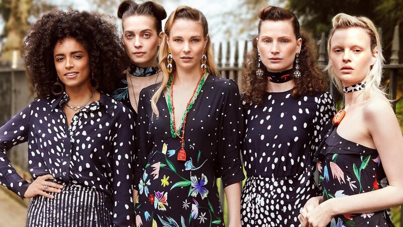 Jamie skirt in leopard €200 rixo.co.uk, Thalia skirt €280 Brown Thomas, Martha dress €350 Brown Thomas, Alice dress in leopard €270 Brown Thomas, Clare dress €360 rixo.co.uk