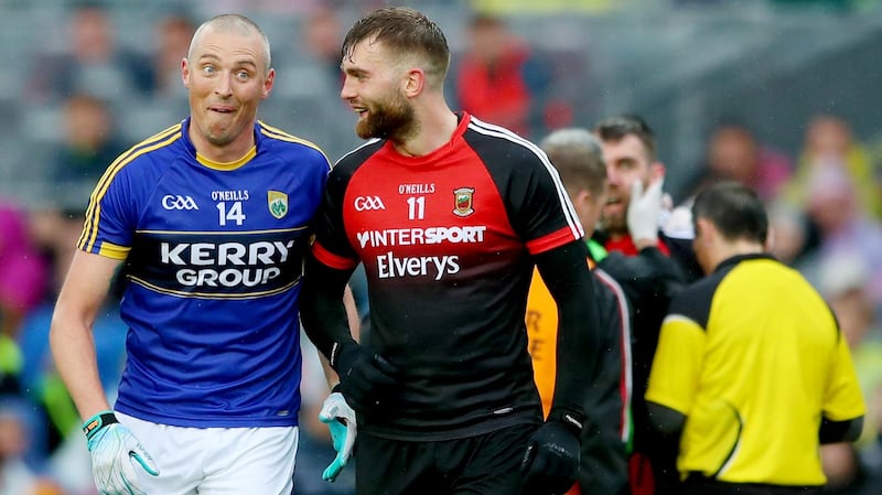 Kieran Donaghy and Aidan O’Shea during 2017’s All-Ireland semis. Photograph: James Crombie/Inpho