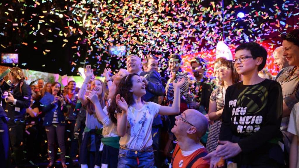 Children at the launch of RTÉjr, the new children’s channel on radio, online and mobile, at RTÉ studios yesterday.  Photograph: Cyril Byrne