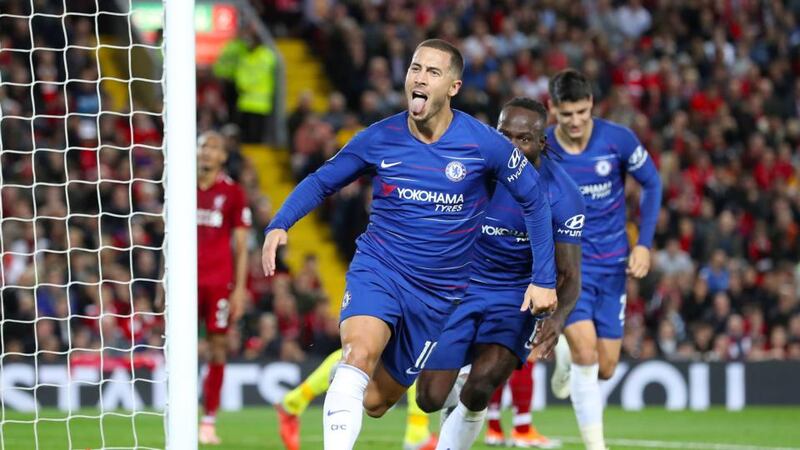 Hazard celebrates scoring the winner. Photo: Martin Rickett/PA Wire