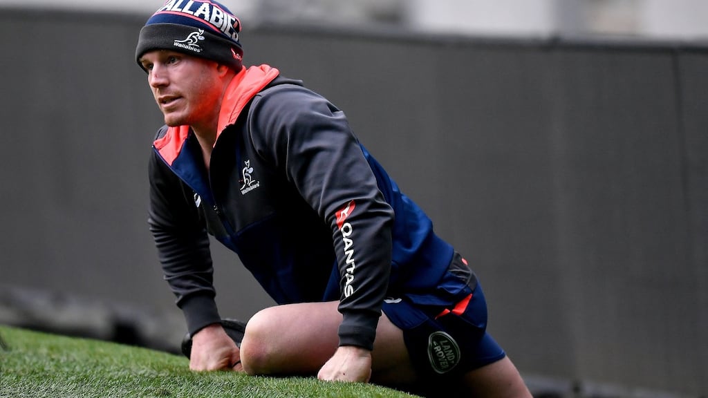 David Pocock stretches during the Australia captain’s run at Twickenham ahead of Saturday’s Test match against England. Photograph: Dan Mullan/Getty Images