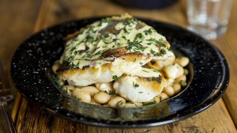 Hake with mayonnaise and capers. Photograph: Emma Jervis