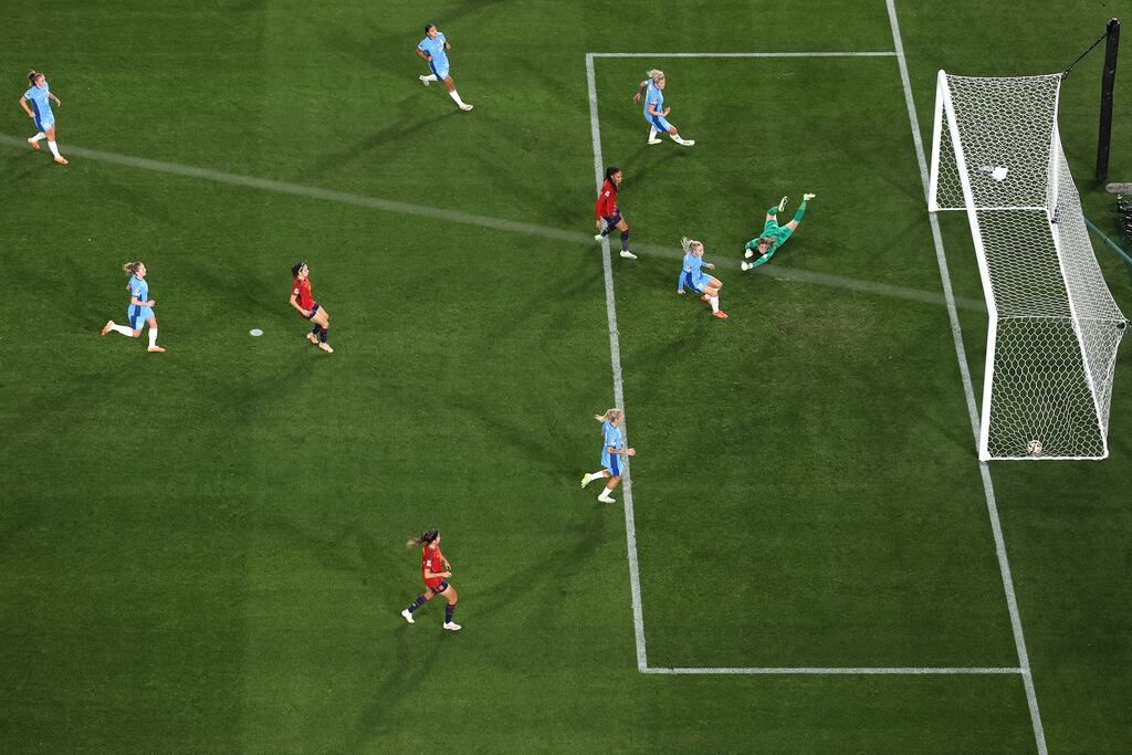 Spain's Olga Carmona scores the only goal of her team's World Cup final win over England at Stadium Australia in Sydney. Photograph: Justin Setterfield/Getty Images