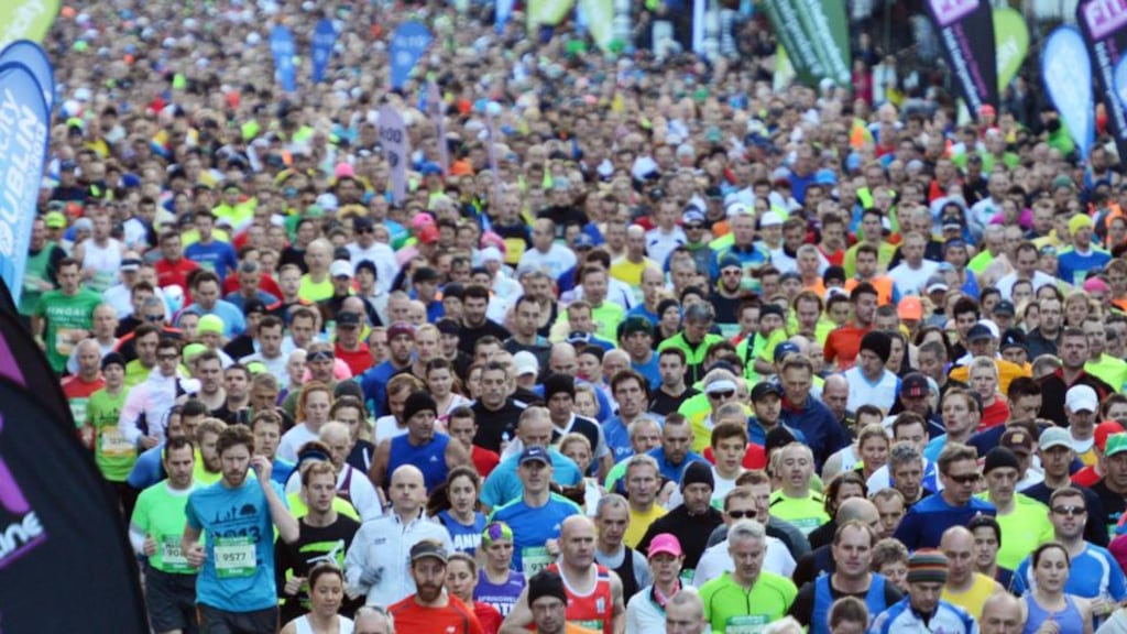 Participants at the beginning of Monday’s Airtricity Dublin Marathon. Photograph: Cyril Byrne/The Irish Times.