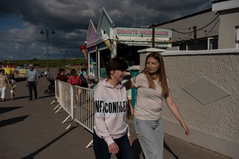 Alina Popova and Svitlana Kuznetsova at the amusement park in Bundoran. Photograph: Paulo Nunes dos Santos/New York Times
