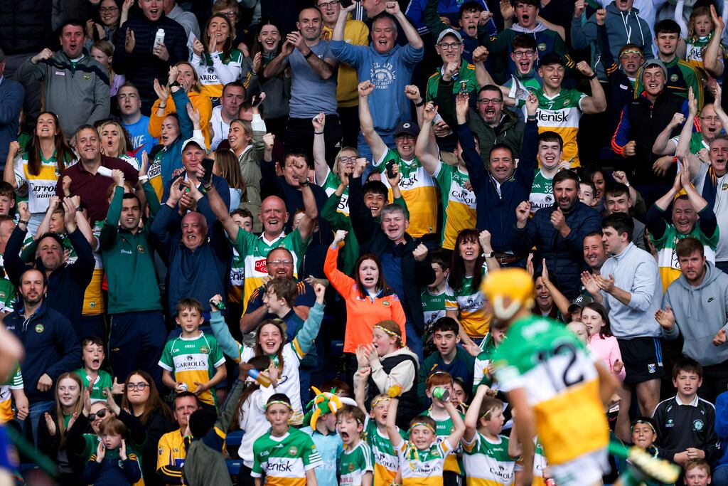 Offaly's Conor Doyle celebrates with fans after scoring goal. Photograph: Tom Maher/Inpho