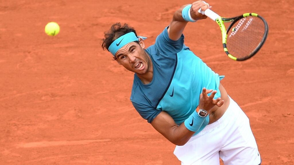 Spain’s Rafael Nadal serves to Argentina’s Facundo Bagnis during their second round match at the Roland Garros. Photograph: Martin Bureau/AFP/Getty Images