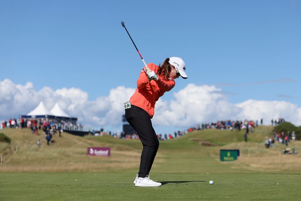 Leona Maguire of Ireland tees off on the 13th hole at Muirfield in the Women's Open. Photograph: Charlie Crowhurst/Getty
