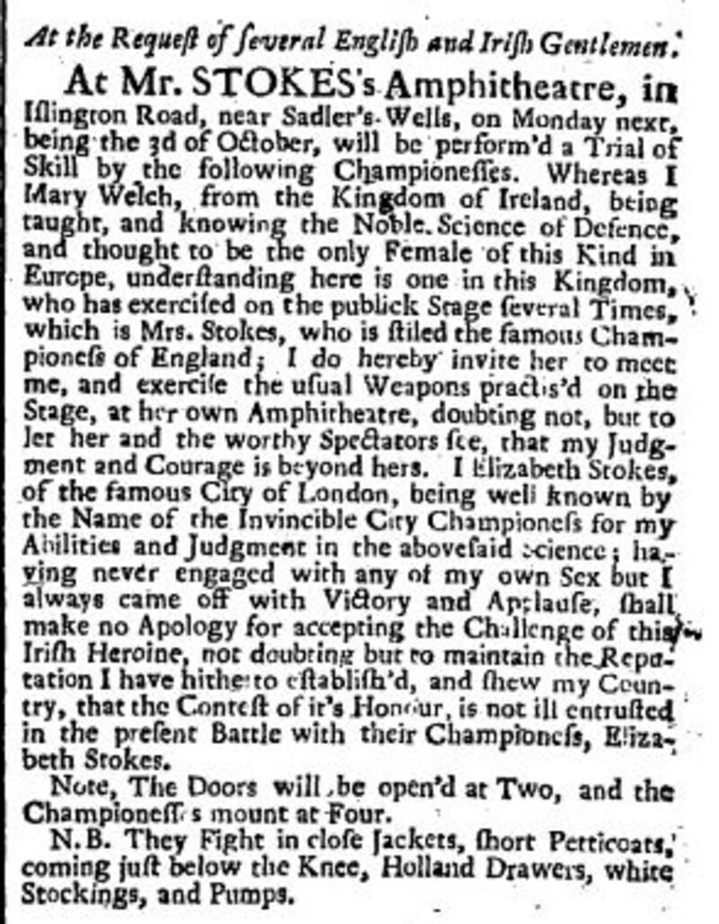 Mary Welch’s challenge in the Weekly Journal 1726.